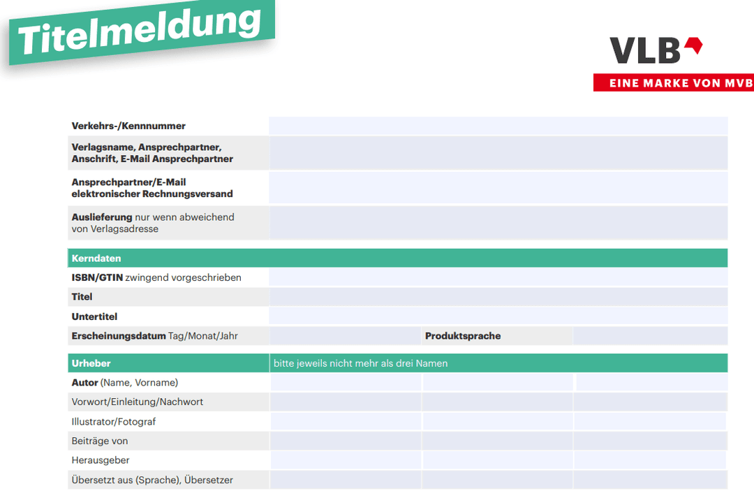 Formular für Titelmeldung an das VLB