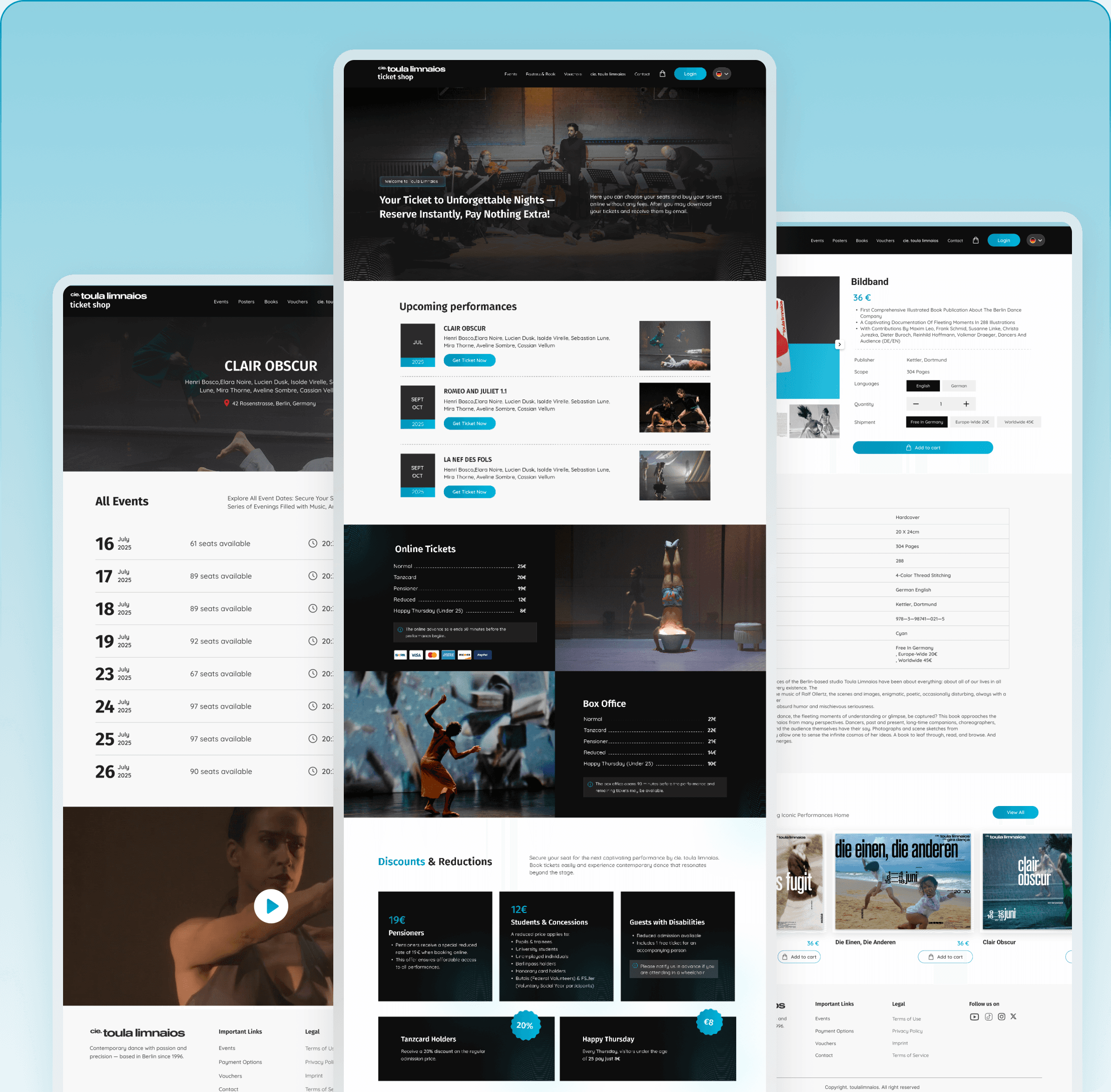 Drei Screens von Designvorschlägen in Figma